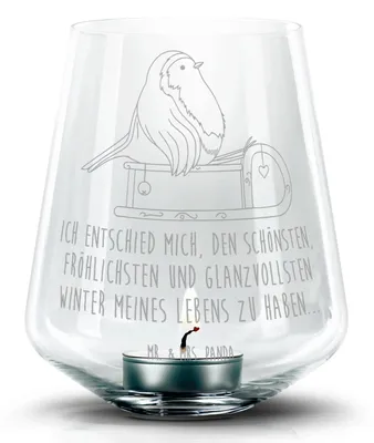 Produktbild von Mr. & Mrs. Panda Glas Teelichthalter Rotkehlchen Schlitten - Transparent - Geschenk, Vogel, Kerzenhalter, Windlicht, Weihnachten, Laterne