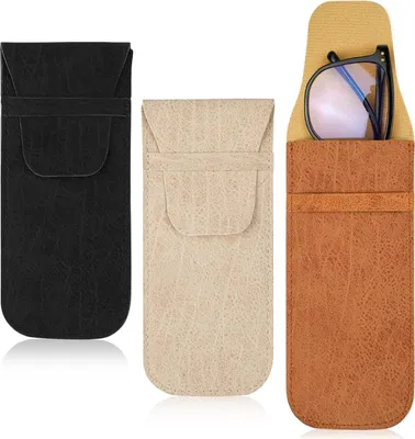 Produktbild von 3 Stück Brillenetui Weich, Tragbares Brillenetui Leder, PolyurethanSchlankes Lesebrille Sonnenbrillen Etui Reise, Klein Brillentasche Brillenhülle Brillenbeutel für Damen Herren Kinder