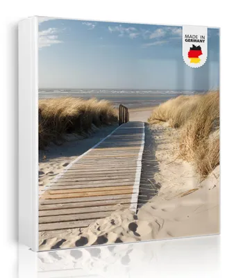 Zdjęcie produktu dla banjado metalowa szafka na klucze, duża 30x30 cm z 32 haczykami, może służyć jako tablica magnetyczna, biały korpus, zawias po lewej stronie, Dünen [SKGW2 10183]