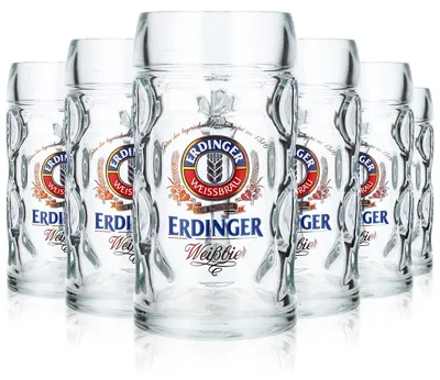 Produktbild von 6x Erdinger Weissbräu Bier Krug Glas 0,5l Krug Punktseidel / Isarseidel