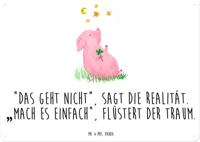 Produktbild von Mr. & Mrs. Panda Wandbild Schwein Glück DIN A5 - Weiß - Geschenk, Glücksbringer, tafel, Träume, Ziele, Sterne, Türschild, Lustige Sprüche, Schild, Motivation, Blechschild