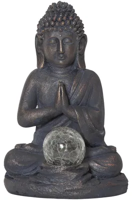 Image de Figurine solaire à LED « Bouddha », Bouddha gris, boule de verre