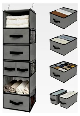 Produktbild von Hängender Kleiderschrank Organizer, 1er-Pack mit Schubladen, Grau Hängeaufbewahrung, Hängeregal für das Schlafzimmer