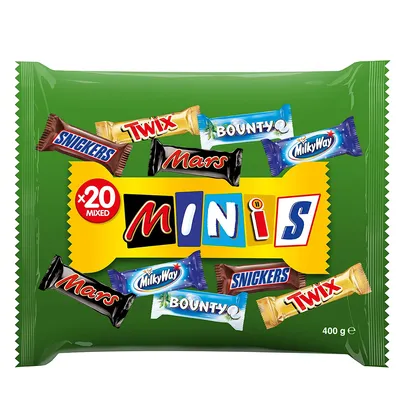 Obrázok produktu pre Mars Mixed Minis zmes 20 mini čokoládových tyčiniek s 5 príchuťami 400g