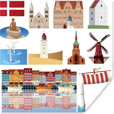 Produktbild von MuchoWow® Poster Illustration von Symbolen aus Dänemark 75x75 cm - Wand Dekoration