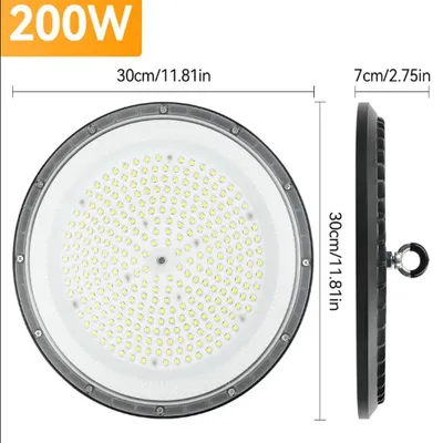 Obrázek produktu pro LED osvětlení UFO pro průmyslové haly - výkon 200 W - LED reflektor - napětí 85–265 V - stupeň krytí IP65 - barevná teplota 6500 K - hliníkové pouzdro