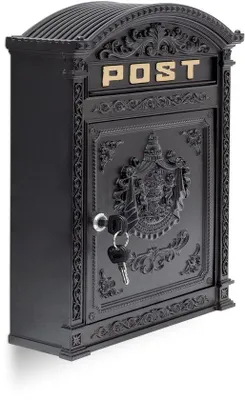 Produktbild von Famanu Wandbriefkasten Antik - Breite Einwurföffnung - 44,5x31x9,5 cm - Nostalgische Postbox Schwarz