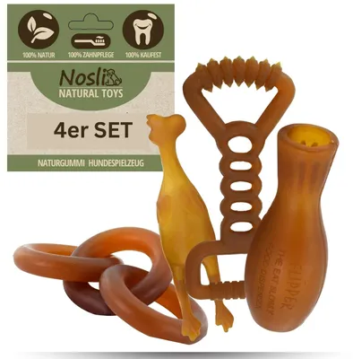 Produktbild von Naturkautschuk Hundespielzeug Set - Zahnpflege & Interaktiv (4 Stück)