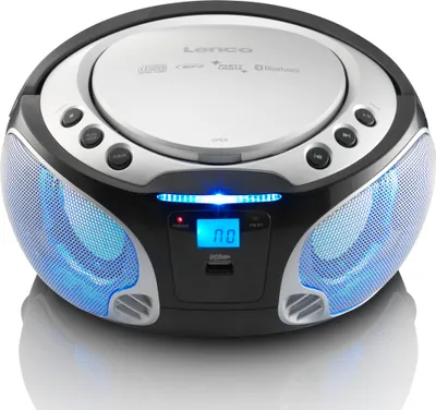 Produktbild von Lenco SCD-550SI - Tragbares FM-Radio mit CD/MP3-Player - Bluetooth® - USB-Anschluß - Lichteffekte - Kopfhörerausgang - Silber