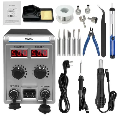 Produktbild von 8586D Lötstation - 2-in-1 Digitale Heißluftstation und Lötkolben - 700 W - 220 V - EU-Stecker