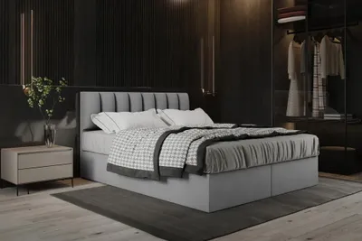 Produktbild von TRADE Boxspringbett Palermo 180x200 Matratze 9-Zonen Pocket Express mit Bettkasten Grau Velvet Topper