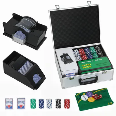Produktbild von Poker-Set, 300 Chips, Würfel, 2 Kartendecks, Zubehör, Koffer, für 8 Spieler