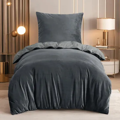Immagine prodotto di Set di lenzuola 155x220 cm, 2 pezzi, grigio chiaro, flanella, pile, con cerniera
