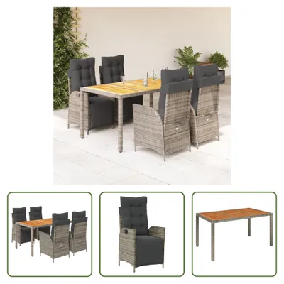 Produktbild von The Living Store 5-tlg. Garten-Essgruppe mit Kissen Grau Poly Rattan