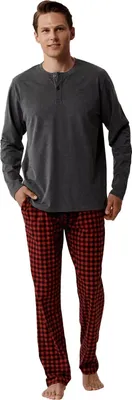 Productafbeelding van Herenpyjama Atlantic, geruit, grijs/rood, ademend, maat XL