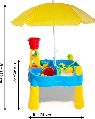 Produktbild von Buzz - Sand & Wassertisch XXL Mit Sonnenschirm - 130x75cm - Spielen - Vorschulkind - Outdoor-Spielzeug - Wasser - Spielzeug - Sandtisch