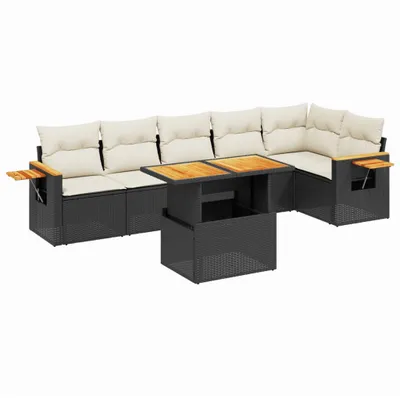 Produktbild von vidaXL 7-tlg. Garten-Sofagarnitur mit Kissen Schwarz Poly Rattan
