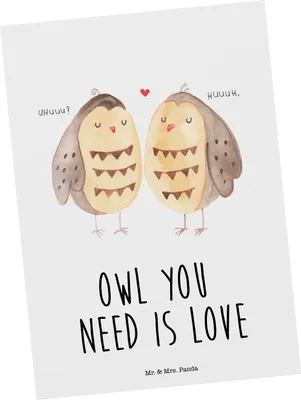 Produktbild von Mr. & Mrs. Panda Grußkarte Eulen Liebe - Weiß - Geschenk, Ansichtskarten, Eule, bildkarte, glücklich, Postkarte, Ansichtskarte, Freund, Postkarten, Liebesspruch