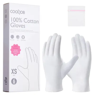 Produktbild von Baumwollhandschuhe weiß, 6 Paar, Größe XS, für trockene Hände