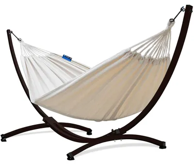 Produktbild von Potenza Outdoor Hängematte mit Gestell für 2 Personen I Baumwolle Doppelhängematte XXL 220x160, 200kg I Braun Hängemattengestell 220kg, wetterfest