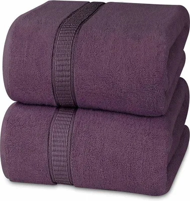 Productafbeelding van Ibenzoa® Extra Luxe set van 2 grote badhanddoeken – 100% ringgesponnen katoen, 90 x 180 cm, met ophangoog, kleur: pruim