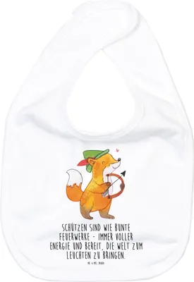 Produktbild von Mr. & Mrs. Panda Lätzchen Schütze Astrologie - Weiß - Geschenk, Tierkreiszeichen, Sabberlätzchen, Sternzeichen, Babylätzchen, Geburtstagsgeschenk, Geschenkidee, Für Babys