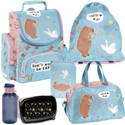 Immagine prodotto di Set scolastico Mega – CAPYBARA Set zaino scolastico da 6 pezzi per ragazzi e ragazze, classi 1–4