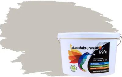 Produktbild von RyFo Colors Bunte Wandfarbe Manufakturweiß Mondgrau 10l  - weitere Grau Farbtöne und Größen erhältlich, Deckkraft Klasse 1, Nassabrieb Klasse 1