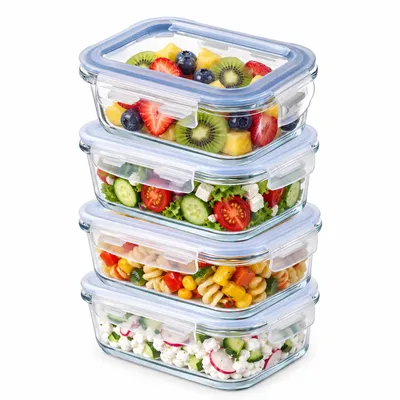 Image de Récipients en verre KADAX avec couvercle, 4 pièces, récipients alimentaires, récipients alimentaires lavables au lave-vaisselle, refermables (rectangulaires 370 ml)