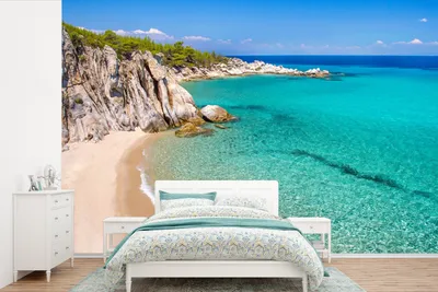 Produktbild von MuchoWow® Fototapete für Wohnzimmer oder Schlafzimmer Wandtapete Vinyl Motivtapete Meer - Strand - Sommer - 450x300 cm - Gemusterte