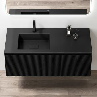 Produktbild von doporro Waschbeckenunterschrank Badmöbel Set Waschtisch mit Unterschrank Wandmontage in schwarz, BTH: 120x50x46cm, inkl. Mineralguss-Waschbecken Santa