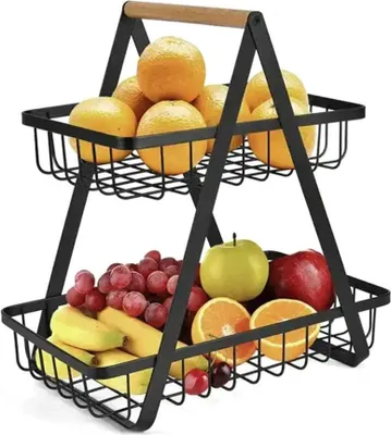Produktbild von Obstkorb Aus Metall, Zweistöckig, Schwarz, Stapelbar