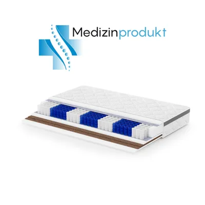 Produktbild von Matratze medizinische 90x200 cm MEDIRO THERM, Taschenfederkern H3 H4 Kokos, 7 Zonen, 24 cm Höhe, für Allergiker geeignet