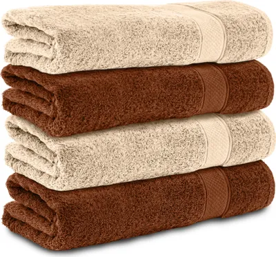 Produktbild von Komfortec 4er Handtücher 50x100 cm Set aus 100% Baumwolle, 470g/m², Frottee, Weich, Braun/Beige