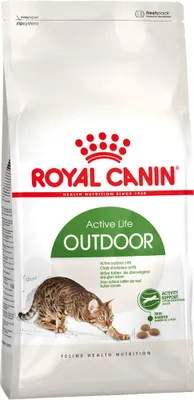 A bag of Royal Canin cat food for outdoor cats.