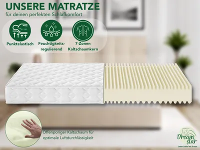 Produktbild von Ergonomische 7-Zonen Kaltschaummatratze | 160 x 200 cm | 16 cm | H3 & H4 | DREAMSTAR Ergo Flex Duo | Wendematratze
