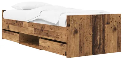Image de Structure de lit vidaXL avec tiroirs, tête de lit en bois de récupération et panneaux de particules