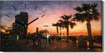 Produktbild von Wohnzimmer-Bild Leinwand Uhr 60x30 Landschafts Architektur moderne Stadt - schwarze Hände