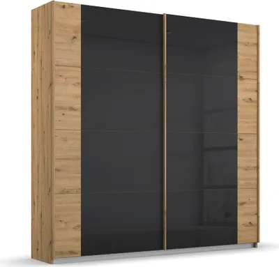 Produktbild von Schwebetürenschrank Artemis | mit Glastüren | Eiche Artisan / basalt grau