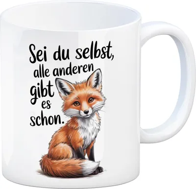 Produktbild von Neugieriger Fuchs Kaffeebecher Spruch sei du selbst