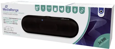 The image shows the retail packaging of a black MediaRange portable Bluetooth speaker.