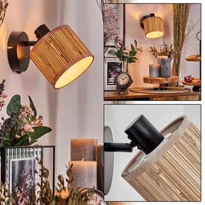 Produktbild von Arenabianca verstellbare Wandlampe aus Metall/Seegras in Schwarz/Natur/Beige