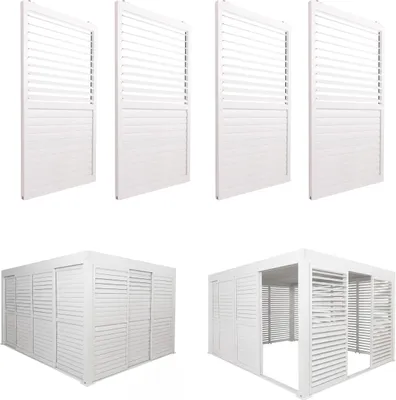Zdjęcie produktu dla Zestaw 4 aluminiowych drzwi przesuwnych do pergoli HWC-L46, zadaszenie tarasu, moduł panelu lamelowego, 206 x 369 cm ~ biały