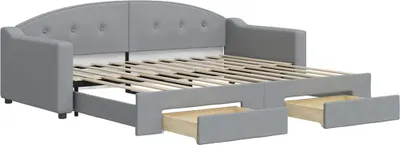 Produktbild von vidaXL Tagesbett Ausziehbar mit Schubladen Hellgrau 90x200 cm Stoff