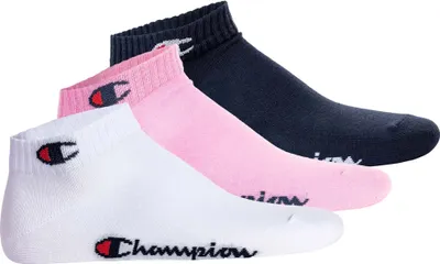 Zdjęcie produktu dla Skarpety uni  Champion, 3-pak - skarpety ćwiartkowe, basic, logo różowy/biały/niebieski EU 35-38