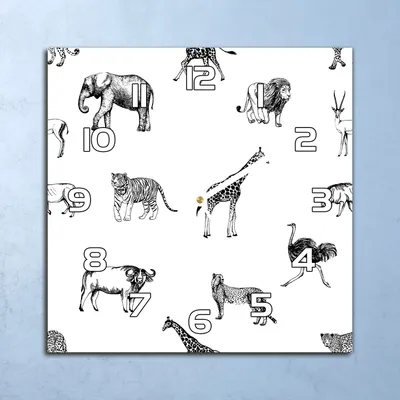 Produktbild von Deko Glasuhr Wanduhr 30x30 Safari Tiere Afrika Quarz Küchenuhr Bürouhr