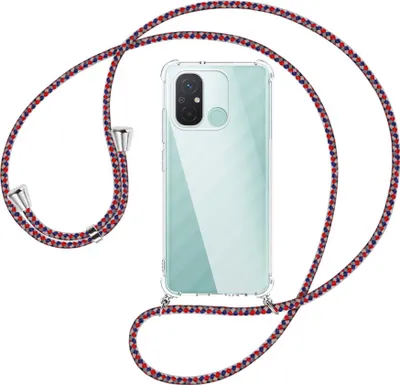 Produktbild von Handykette Backcover-Schutzhülle mit Band (Metall silberfarben) für Xiaomi Redmi 12C (6.71'') - silber/blau/rot
