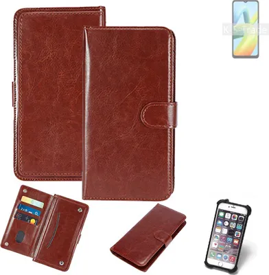 Produktbild von K-S-Trade 360° Hülle kompatibel mit Xiaomi Redmi A1+ braun Kunstleder Case BookCase WalletCase Kunstlederederhülle Handyhülle, Rundumschutz Bumper