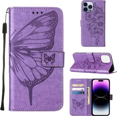 Image de coque pour iPhone 14 Pro Max, coque en cuir avec fentes pour cartes et support pour iPhone 14 Pro Max Violet