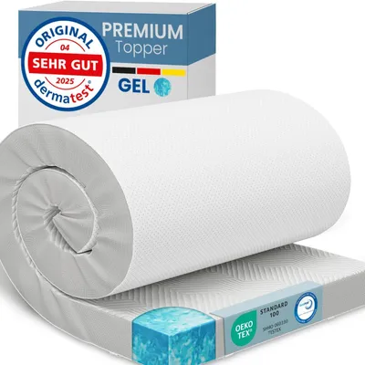 Produktbild von ELONEO Gel Topper 140x200cm, Matratzentopper aus 8 cm hohem Gel-Memory- Schaum, atmungsaktiver 3D-Netz Bezug, Bequeme Matratzenauflage für das Bett